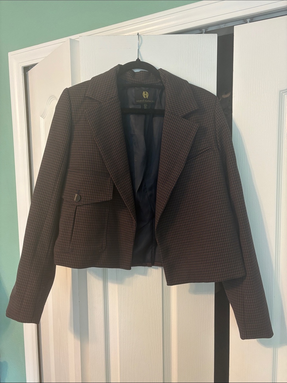 House of Harlow 1960 Brown Plaid Cropped Blazer